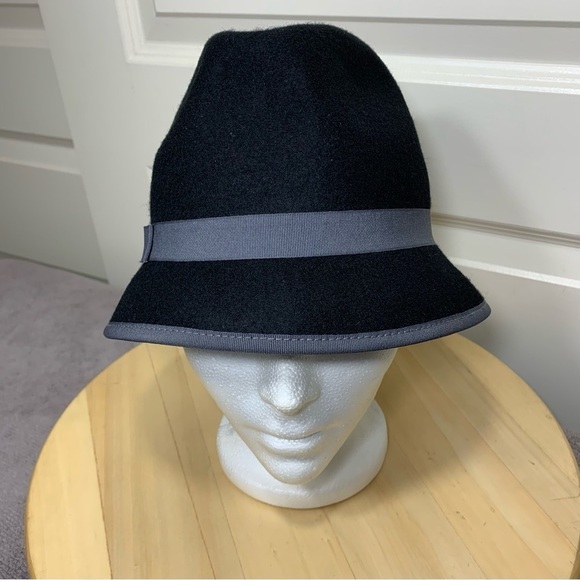 Attitude minimalist timeless black gray ribbon trim 100% wool fedora bucket hat - Picture 4 of 12